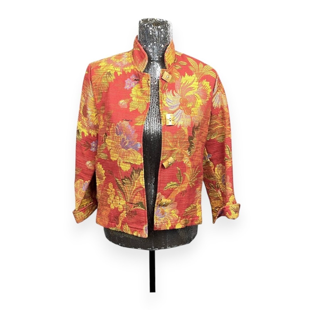Vintage Whimsigoth Tapestry Jacquard Cropped Jacket XS Mandarin Collar Wood‎